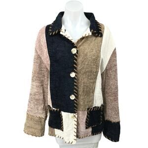 Parsley & Sage Women's Multicolor Colorblock Collared Button Down Jacket Size XL